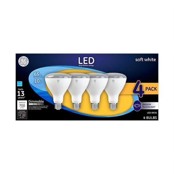 Current BR30 E26 (Medium) LED Floodlight Bulb Soft White 65 Watt Equivalence , 4PK 40925